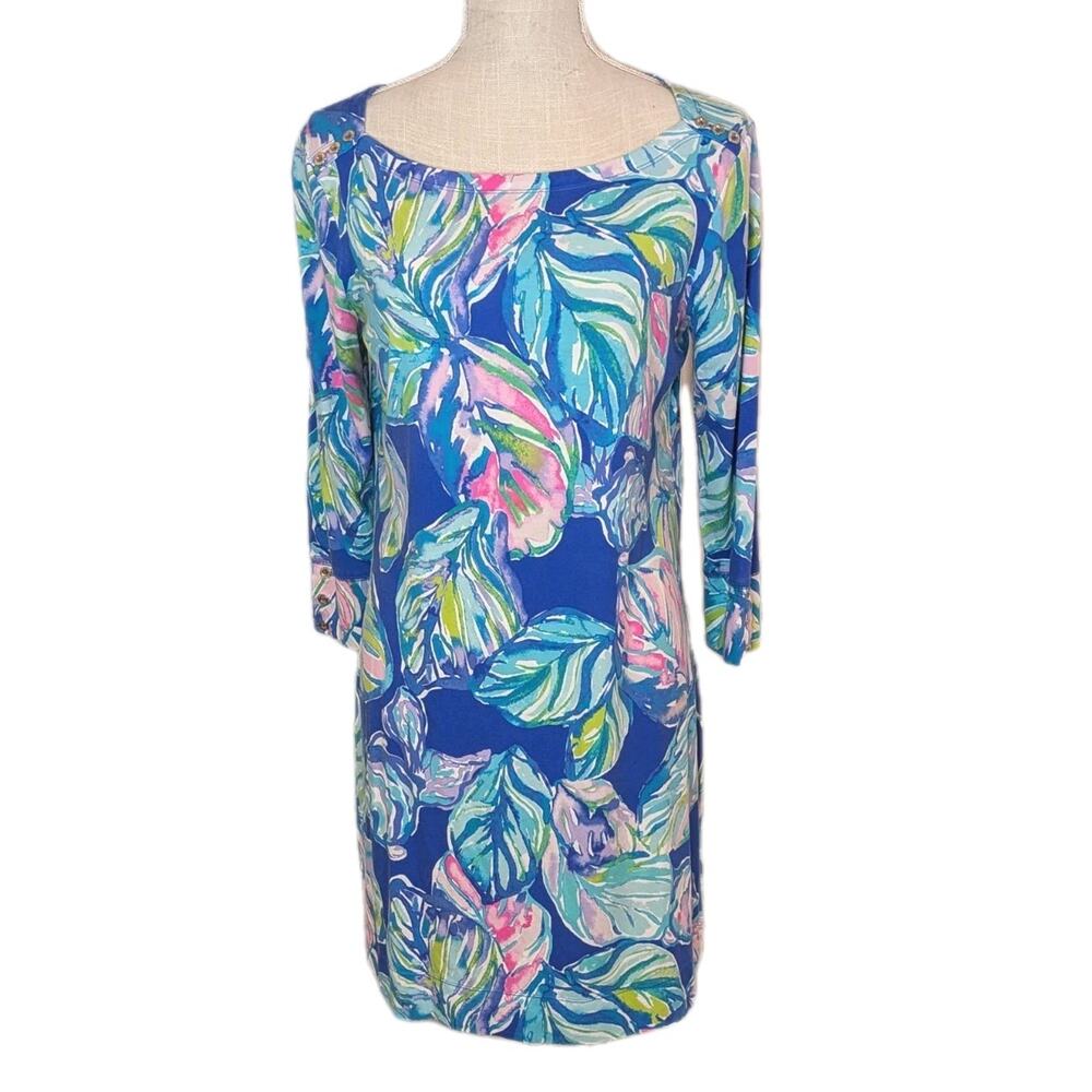 Lilly Pulitzer Sophie Shift Dress Discont'd Casa Del Sol Print Sz L Gold Button